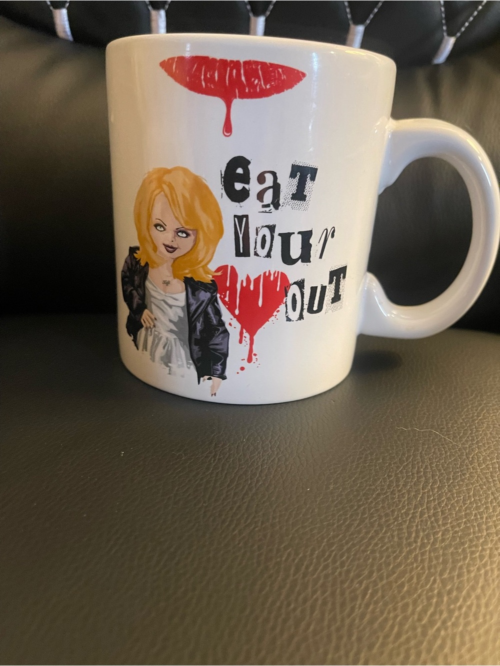 White Ceramic 'Eat Your Heart Out' Graphic Mug with Red Accents